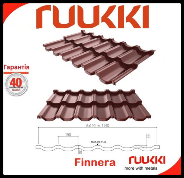 Модульна черепиця Ruukki Finnera™ | 0,52 мм | Crown BT RR 887 коричнева — изображение 3