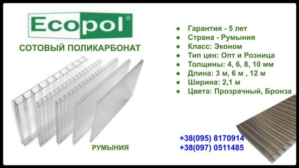 Стільниковий полікарбонат прозорий — ECOPOL 8 — изображение 4