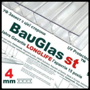 Стільниковий полікарбонат 4 мм BauGlas ST Longlife 1UV прозорий Стандарт (Сербія)