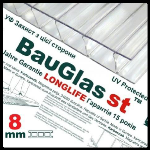 Стільниковий полікарбонат 8 мм BauGlas ST Longlife 1UV прозорий Стандарт (Сербія) 1 Стільниковий полікарбонат 8 мм BauGlas ST Longlife 1UV прозорий Стандарт (Сербія)