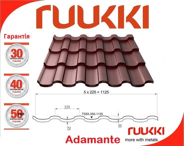 Фінська черепиця | RUUKKI Adamante | RR 750 | теракотовый | 0.5 PURALmat | Ruukki 50 plus 3 Фінська черепиця | RUUKKI Adamante | RR 750 | теракотовый | 0.5 PURALmat | Ruukki 50 plus - Зображення 3