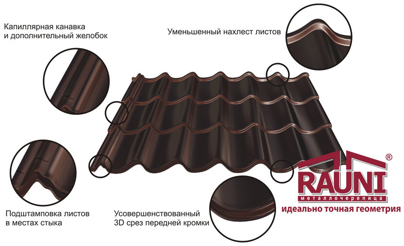 Металочерепиця RAUNI STANDART RAL 3005 РЕМА 0.45 мм 6 Металочерепиця RAUNI STANDART RAL 3005 РЕМА 0.45 мм - Зображення 6