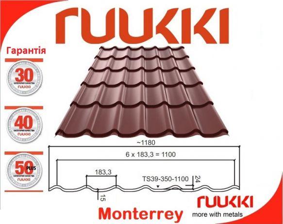 Металочерепиця 0,45 мм | Ruukki Монтеррей | RR 23 | Rough Polimatt 1 Металочерепиця 0,45 мм | Ruukki Монтеррей | RR 23 | Rough Polimatt