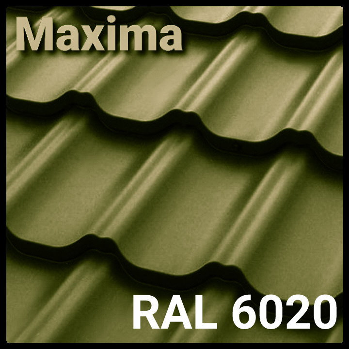 Металочерепиця MAXIMATM 0,45 мм ⁇ Ral 6020 ⁇ лист (1195 мм х 2250) 2,689 м кв ⁇ 1 Металочерепиця MAXIMATM 0,45 мм ⁇ Ral 6020 ⁇ лист (1195 мм х 2250) 2,689 м кв ⁇