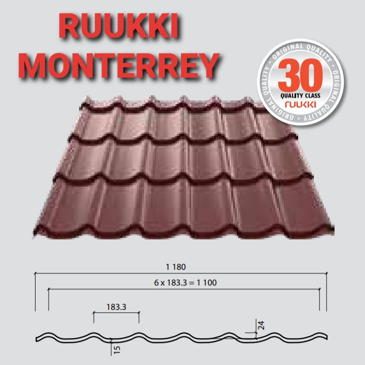 Металочерепиця 0,45 мм RUUKKI Monterrey / Монтеррей / Синя / RR 35 / 8 Металочерепиця 0,45 мм RUUKKI Monterrey / Монтеррей / Синя / RR 35 / - Зображення 8