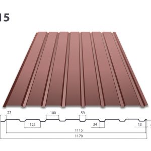 Профнастил ПС 15 • RAL 8017 • Matt • 0,5 mm • ARSELOR MITTAL • Польща •