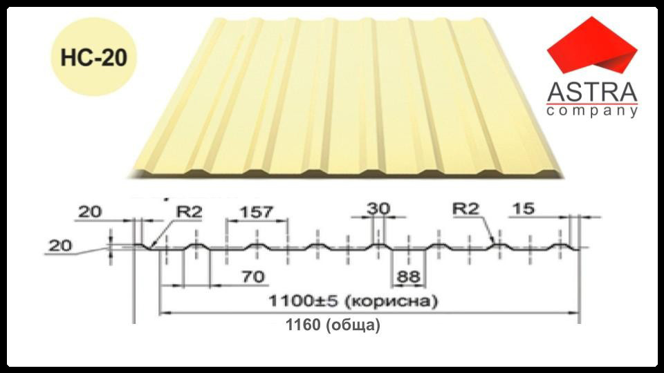 Профнстил НС-20 / 0.5 мм / Polysteel / PEMA / RAL 2 Профнстил НС-20 / 0.5 мм / Polysteel / PEMA / RAL - Зображення 2