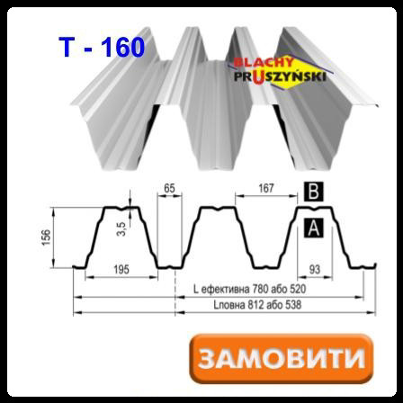 Профнастил Т -160 0,75 мм оцинкований Blachy Pruszynski — (Прушинські) Польща. 1 Профнастил Т -160 0,75 мм оцинкований Blachy Pruszynski — (Прушинські) Польща.